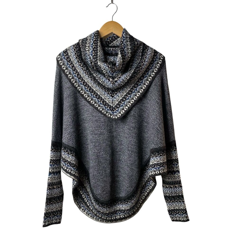 Ecologic Arts Alpaca Wool Poncho Sweater One Size Peru Fair Isle Cowl Neck Cozy